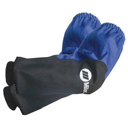 Flame-Resistant Sleeve, Cotton, Leather, 21 in Length, Blue, Elastic Cuff MPN:231096