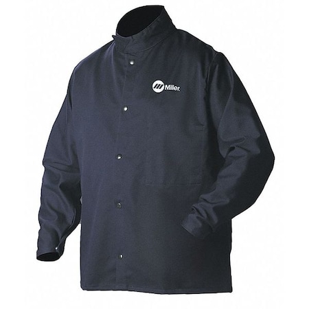 Welding Jacket, Cotton, 9 oz, 30 in Length, Snaps Closure, 1 Pockets, Navy, 3XL MPN:244755