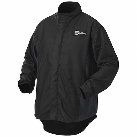 Welding Jacket, Cotton, 9 oz, 30 in Length, Zipper Closure, 1 Pockets, Black/Navy, S MPN:247114