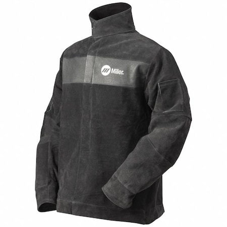 Welding Jacket, Leather, 2 oz, 30 in Length, Snaps Closure, 2 Pockets, Gray, 5XL MPN:273219