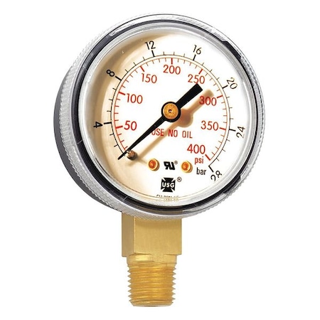 Welding Regulator Pressure Gauge, 0 to 400 psi, 2 in Dial, 1/4 in NPT, Bottom Location MPN:GA138-03