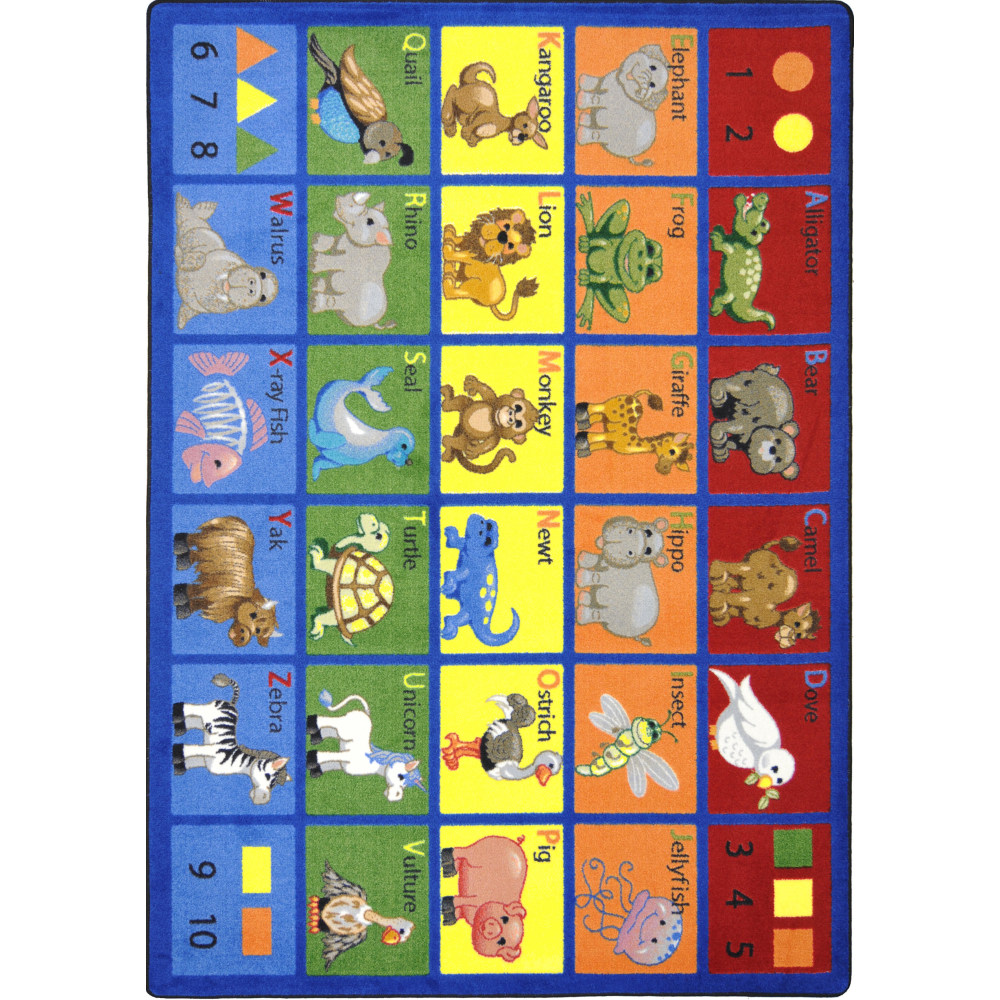 Joy Carpets Kid Essentials Rectangular Area Rug, Animal Phonics, 7-2/3ft x 10-3/4ft, Multicolor MPN:1623D-01