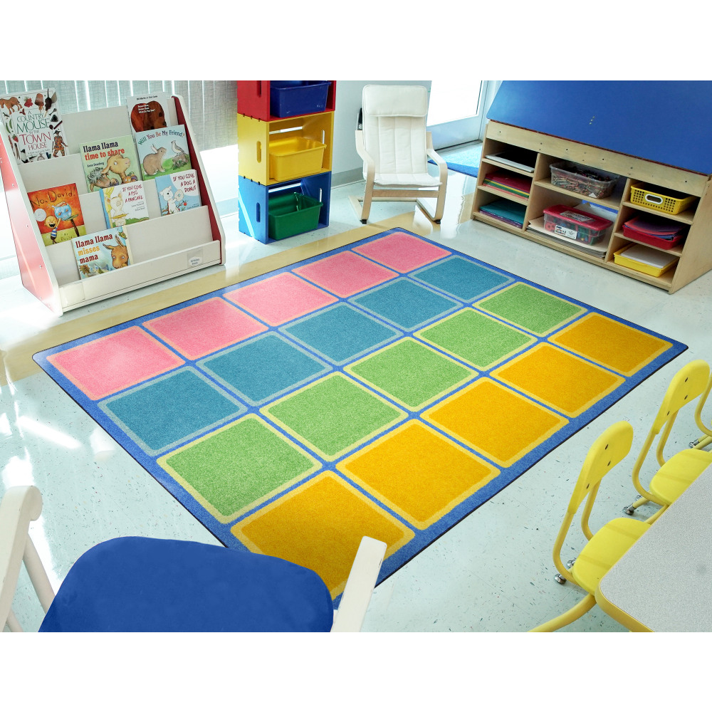 Joy Carpets Kids Essentials Rectangle Area Rug, Blocks Abound, 5-1/3ft x 7-33/50ft, Pastel MPN:1709C-02