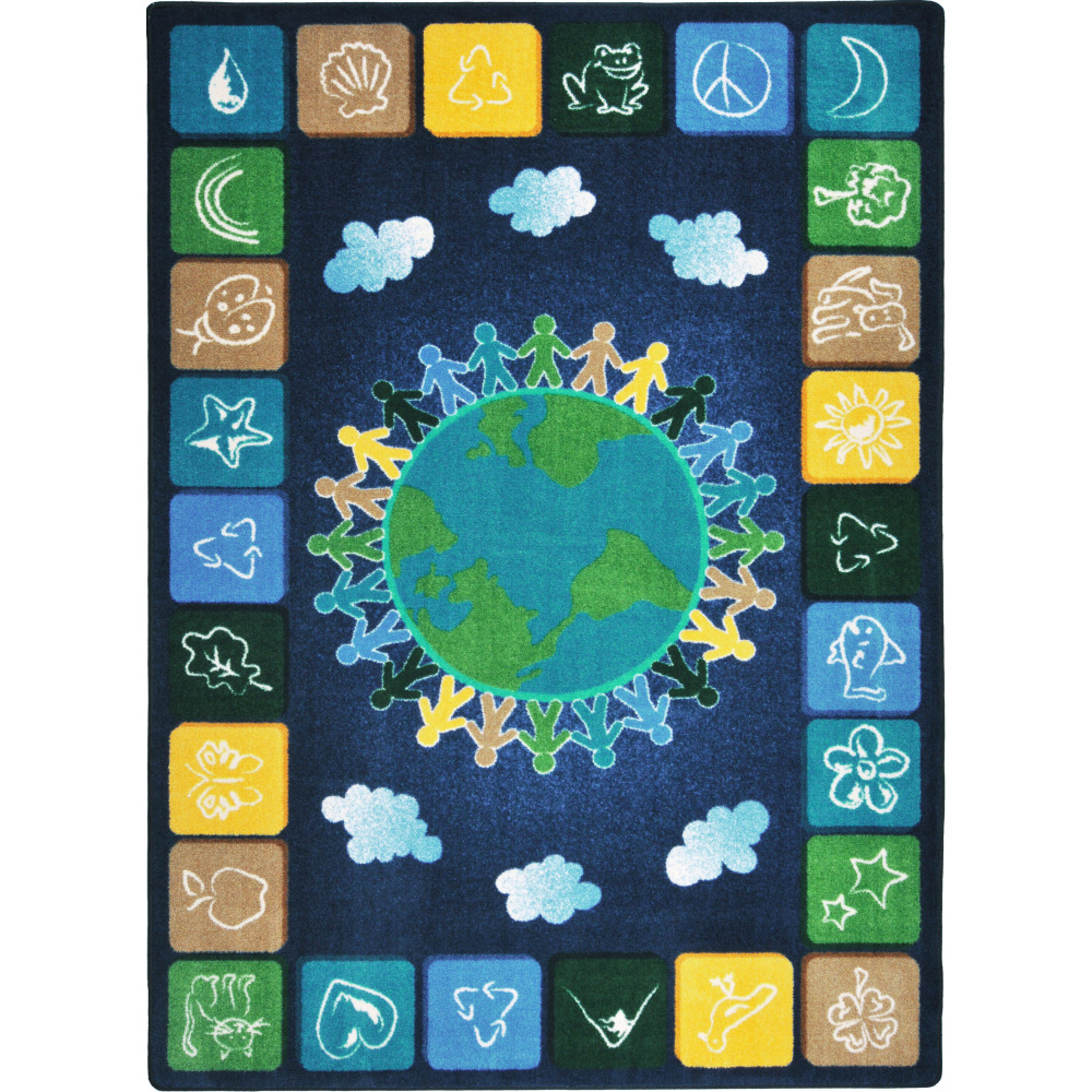 Joy Carpets Kids Essentials Rectangle Area Rug, One World, 5-1/3ft x 7-33/50ft, Neutral MPN:1745C-01