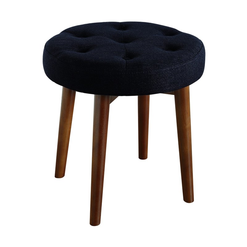 Elle Decor Penelope Round Tufted Stool, Rich Navy/Brown MPN:OTMPENNVYL02
