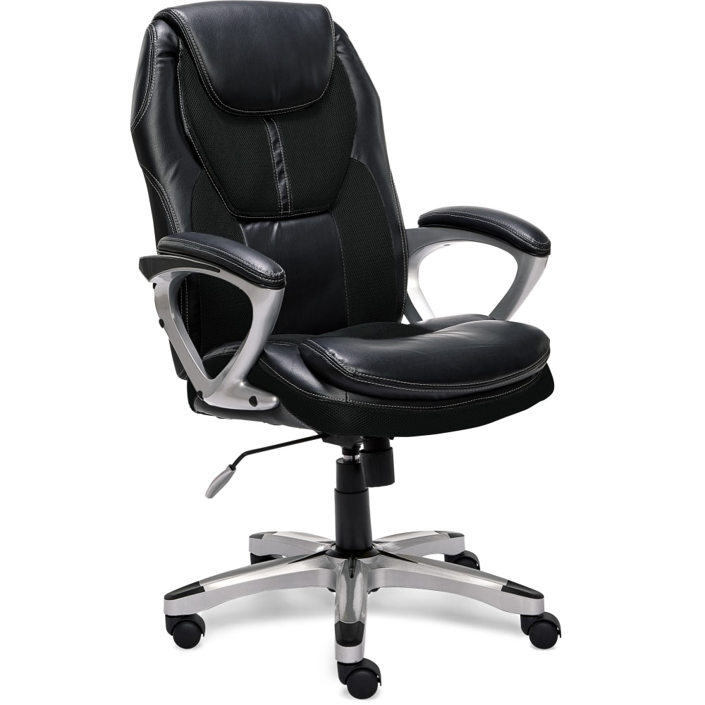 Serta Amplify Bonded Leather/Mesh High-Back Office Chair, Black/Silver MPN:43673OSS