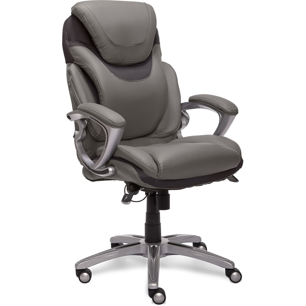 SertaAIR Health & Wellness Ergonomic Bonded Leather High-Back Executive Office Chair, Light Gray MPN:43807