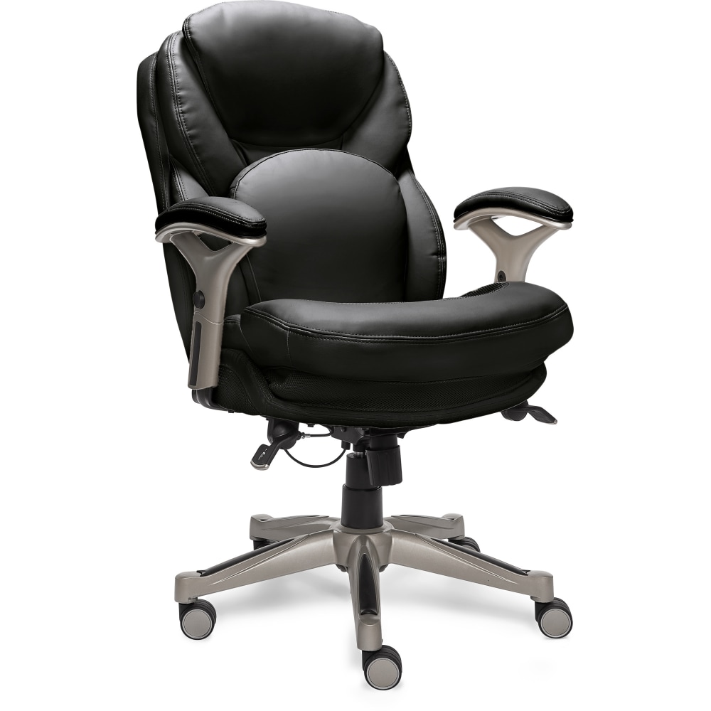 Serta Back in Motion Health And Wellness Ergonomic Bonded Leather Mid-Back Office Chair, Black/Silver MPN:44186