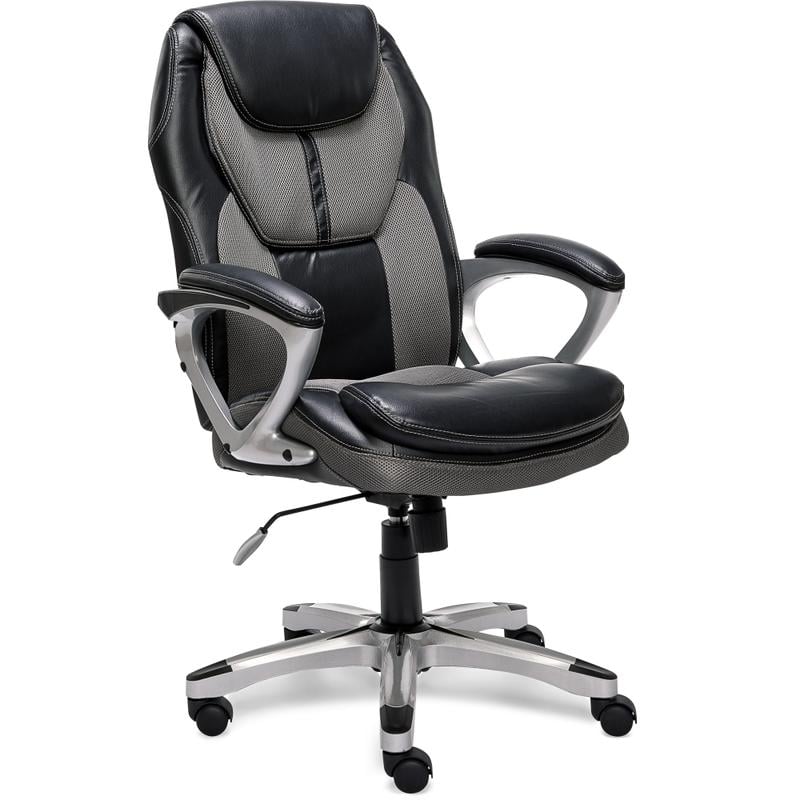 Serta Works Bonded Leather/Mesh High-Back Office Chair, Opportunity Gray/Silver MPN:CHR200045