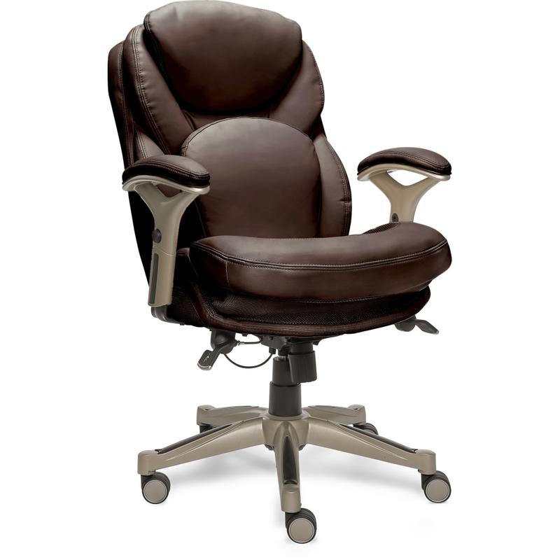 Serta Claremont Ergonomic Bonded Leather Mid-Back Office Chair, Old Chestnut/Silver MPN:CHR200050