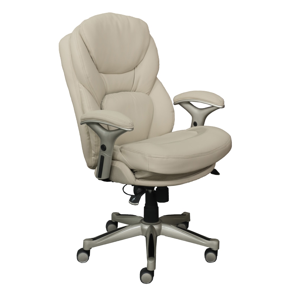 Serta Claremont Ergonomic Bonded Leather Mid-Back Office Chair, Ivory/Silver MPN:CHR200051