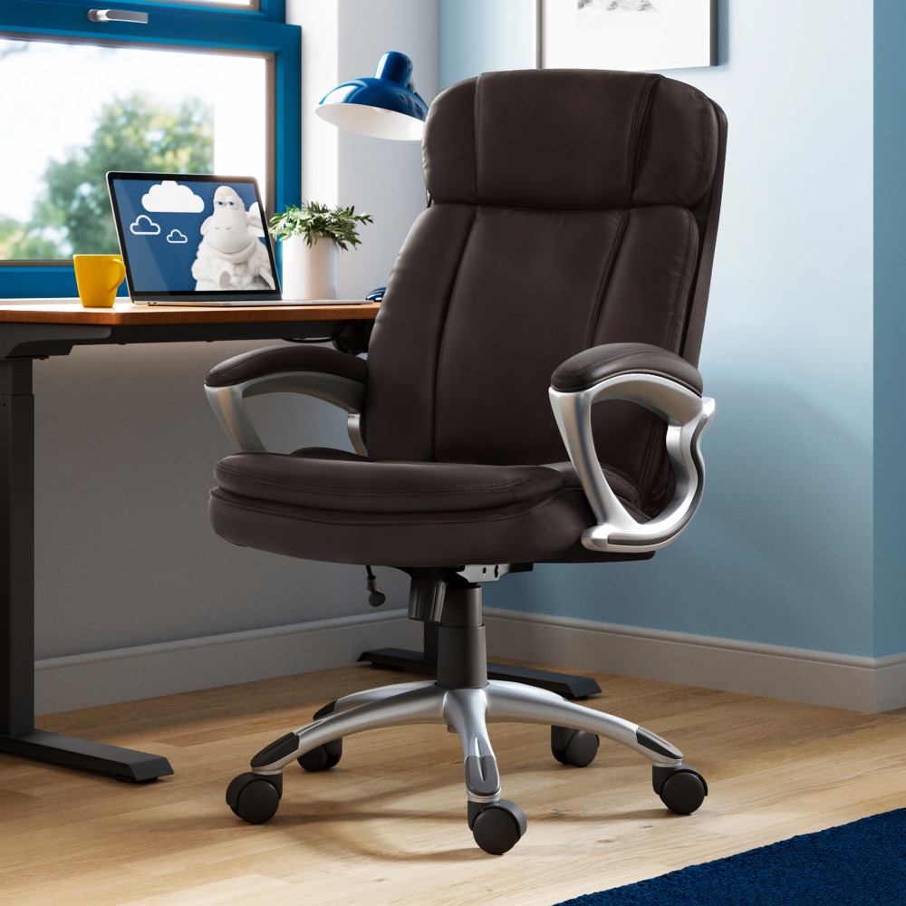 Serta Big And Tall Ergonomic Bonded Leather High-Back Office Chair, Old Chestnut/Silver MPN:CHR200056