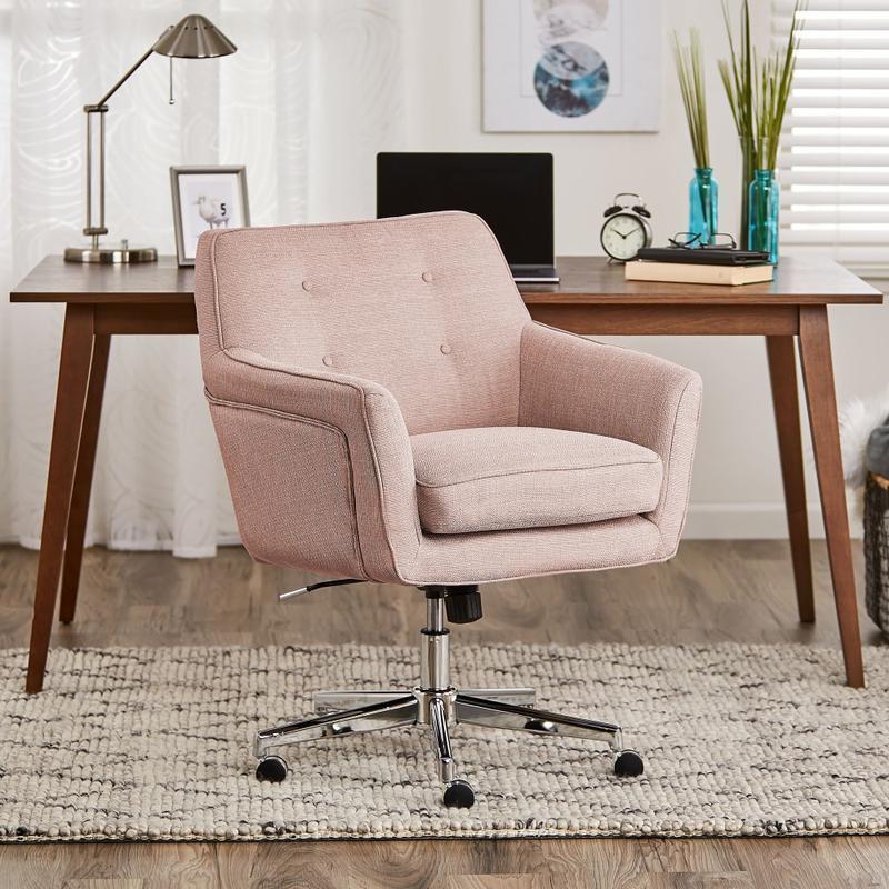 Serta Ashland Home Mid-Back Office Chair, Twill Fabric, Blush Pink/Chrome MPN:CHR200078