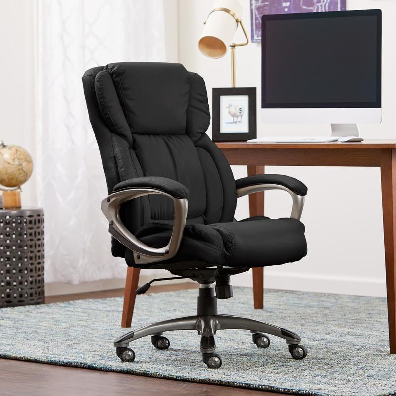 Serta Works Ergonomic Bonded Leather High-Back Office Chair, Midnight Black/Silver MPN:CHR200111