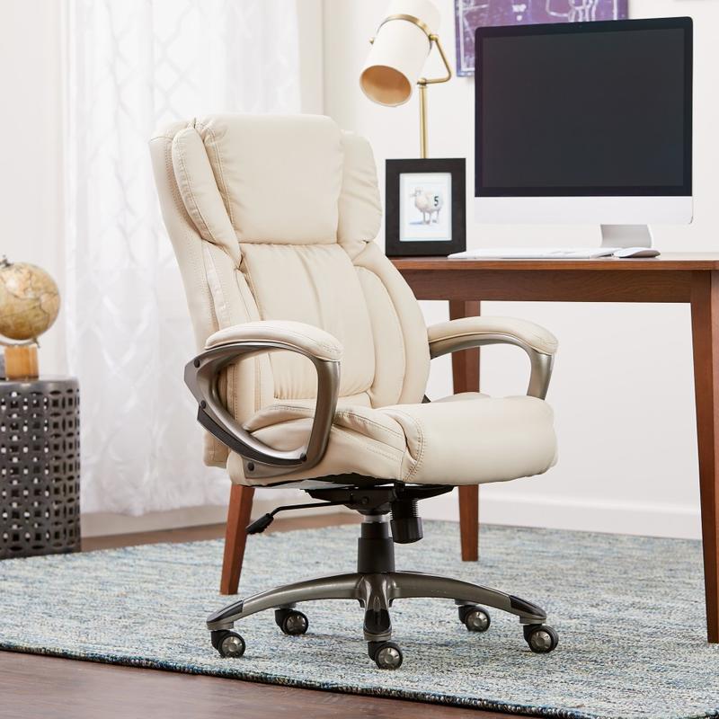 Serta Works Ergonomic Bonded Leather High-Back Office Chair, American Beige/Silver MPN:CHR200112