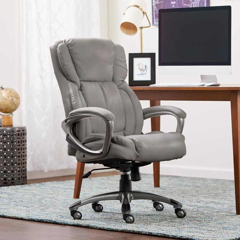 Serta Works Ergonomic Bonded Leather High-Back Office Chair, Harvard Gray/Silver MPN:CHR200113