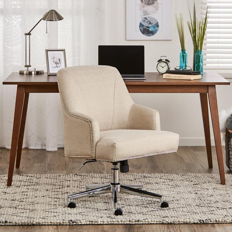 Serta Leighton Home Fabric Mid-Back Chair, Stoneware Beige/Chrome MPN:47925