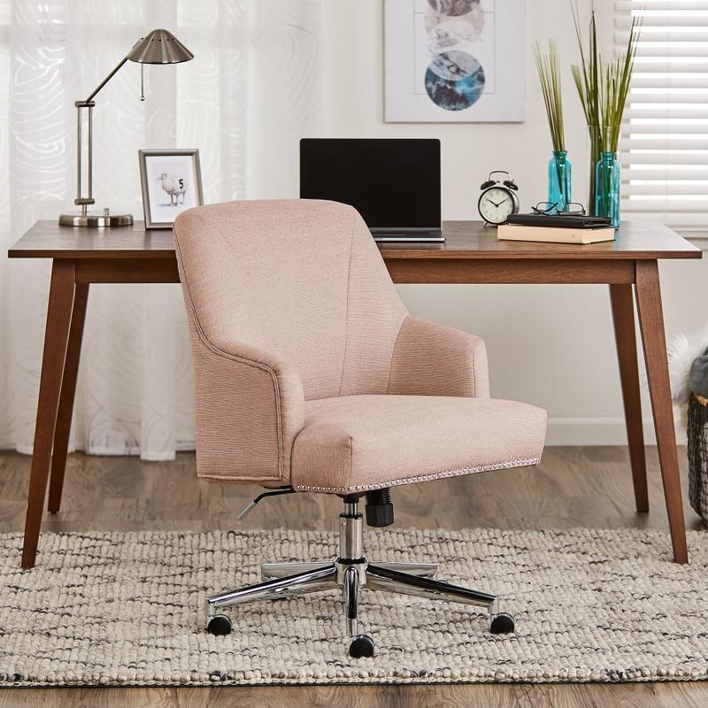 Serta Leighton Home Mid-Back Office Chair, Twill Fabric, Blush Pink/Chrome MPN:CHR200085
