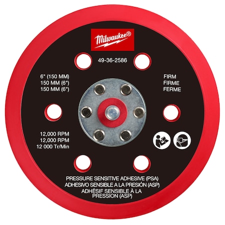 Sander Backing Pad, 6 in dia., 1 in Thick MPN:49-36-2586