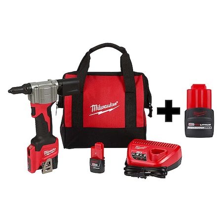 M12 Rivet Tool Kit + M12 HIGH OUTPUT CP2.5 Battery Pack MPN:2550-22, 48-11-2425