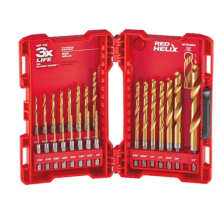 SHOCKWAVE Impact Duty RED HELIX Titanium Drill Bit Set, TiN Kit, 23-Piece MPN:48-89-4631