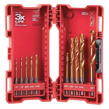 SHOCKWAVE Impact Duty RED HELIX Titanium Drill Bit Set, TiN Kit, 10-Piece MPN:48-89-4633