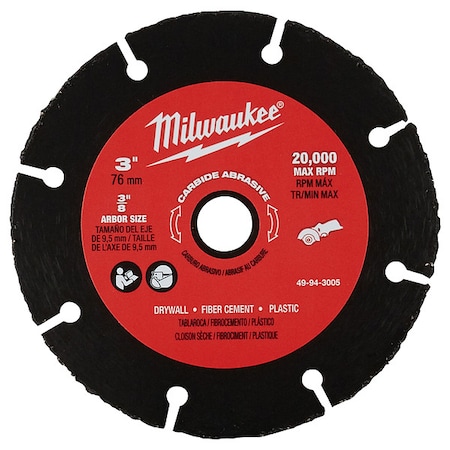 Abrasive Cut-Off Wheel, Type 1, 3 in Dia, 0.04 in Thick, 3/8 in Arbor Hole Size, Silicon Carbide MPN:49-94-3005