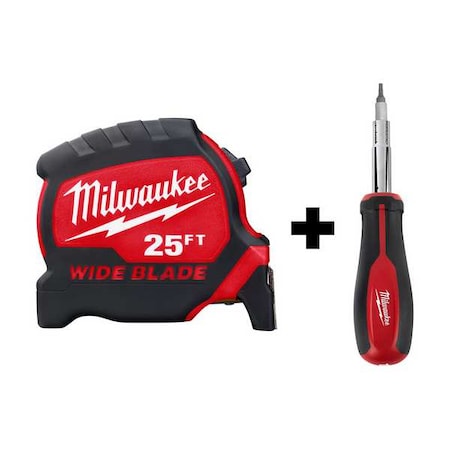 Wide Blade Tape Measure, 25 ft and Screwdriver MPN:48-22-0225, 48-22-2761