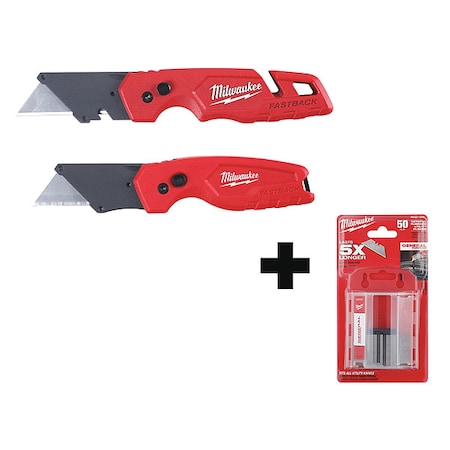 FASTBACK Folding Utility Knife Set + 50 PC General Purpose Utility Blades w/ Dispenser MPN:48-22-1503, 48-22-1950