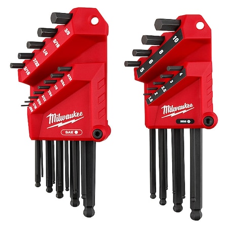 Ball End L Key Set, SAE/Metric, 1/16 to 3/8 in and 1.5 to 10 mm, Includes Case, 22 pc MPN:48-22-2187