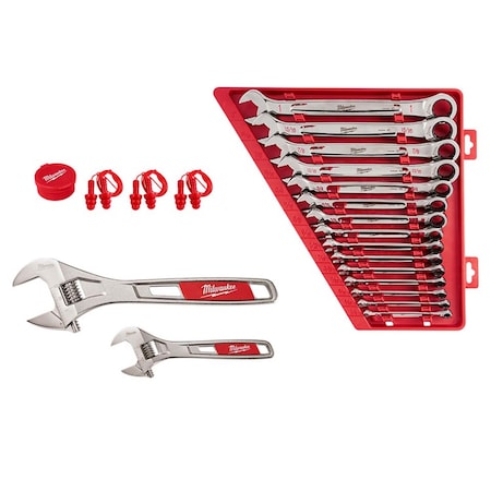 15pc Ratcheting Wrench Set, SAE + 6