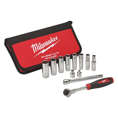 3/8 in Drive Socket Wrench Set SAE 12 Pieces 5/16 in to 3/4 in, Chrome MPN:48-22-9000