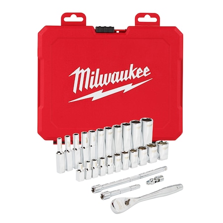 1/4 in Drive Socket Wrench Set SAE 26 Pieces 5/32 in to 9/16 in, Chrome MPN:48-22-9404