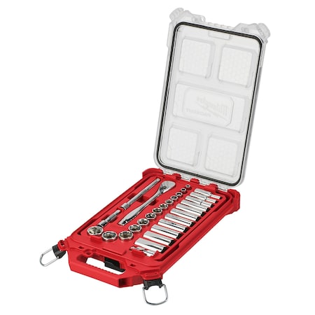 3/8 in Drive 28pc Ratchet & Socket Set with PACKOUT Low-Profile Compact Organizer - SAE MPN:48-22-9481