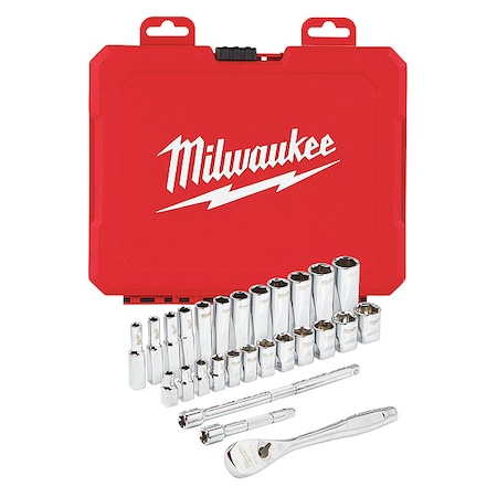 1/4 in Drive Socket Wrench Set Metric 28 Pieces 5 mm to 15 mm, Chrome MPN:48-22-9504