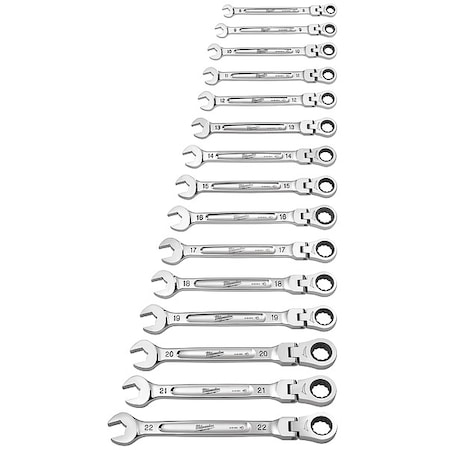 15 pc. Metric Flex Head Ratcheting Combination Wrench Set MPN:48-22-9513