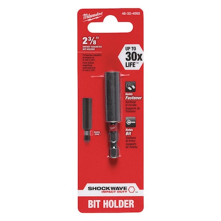 SHOCKWAVE Compact Impact Magnetic Bit Holder, Drive Size 1/4 in, Shank Size 1/4 in, 2.36 in L MPN:48-32-4502