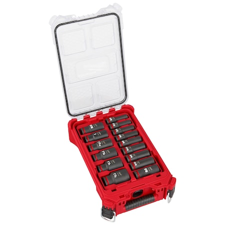 15 pc. SHOCKWAVE Impact Duty 1/2 in. Drive SAE Deep Well Socket Set with PACKOUT Compact Organizer MPN:49-66-6802