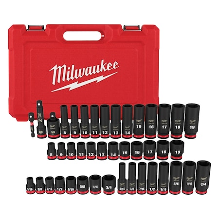 43 pc. SHOCKWAVE Impact Duty 3/8 in. Drive, SAE and Metric, Deep Well 6-Point Socket Set MPN:49-66-7009