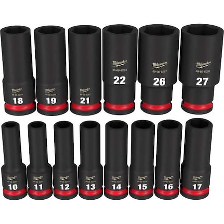 14 pc. SHOCKWAVE Impact Duty 1/2 in. Drive Metric Deep Well 6 Point Socket Set MPN:49-66-7014