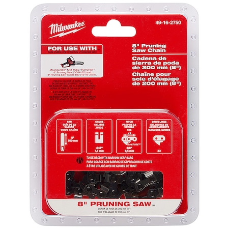 Replacement Chain for M18 Hatchet Pruning Saw, 8 in L, 33 Links, .043 in Gauge, 3/8 in Pitch MPN:49-16-2750