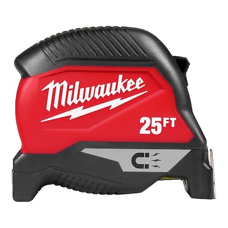 Magnetic Tape Measure, 25 ft, 1 in Blade Width, Magnetic Hook, Black/Red MPN:48-22-1025M