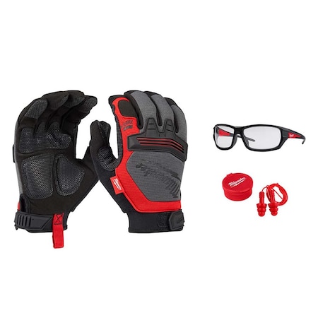 Demolition Gloves, EXTRA Glasses AND 3 Pack Reusable Corded Ear Plugs MPN:48-22-8733, 48-73-2020, 48-73-3151