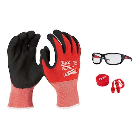 Cut Level 1 Nitrile Dipped Gloves, EXTRA Glasses AND 3 Pack Ear Plugs MPN:48-22-8902, 48-73-2020, 48-73-3151