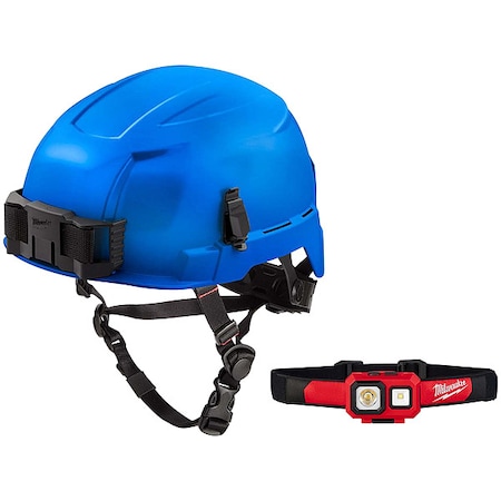Safety Helmet and Headlamp, Polycarbonate, Swinging Ratchet, Blue MPN:48-73-1305, 2104