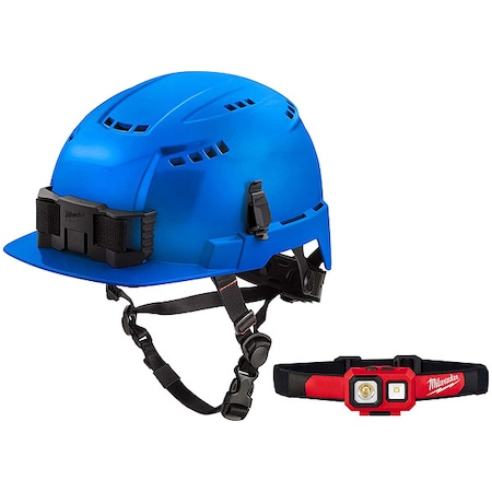 Safety Helmet and Headlamp, Polycarbonate, Swinging Ratchet, Blue MPN:48-73-1324, 2104