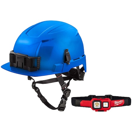 Safety Helmet and Headlamp, Polycarbonate, Swinging ratchet, Blue MPN:48-73-1325, 2104