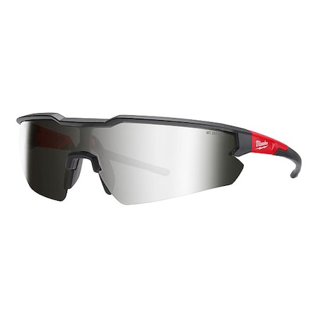 Safety Glasses, Mirrored Lens, Anti Scratch, Flexible Nose Bridge, Black/Red Frame MPN:48-73-2019