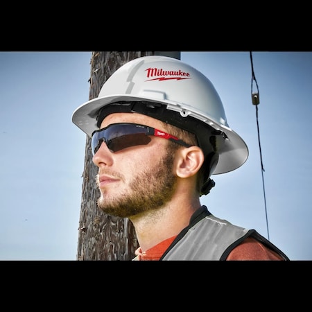 Safety Glasses, Anti-Scratch, Black Lens, Black/Red Frame MPN:48-73-2054