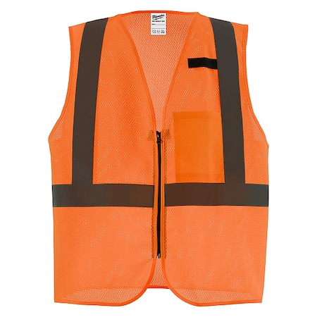 Class 2 High Visibility Orange Mesh One Pocket Safety Vest - 4X/5X MPN:48-73-2248